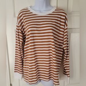 J Crew Brown and White Striped Long Sleeve Shirt Medium